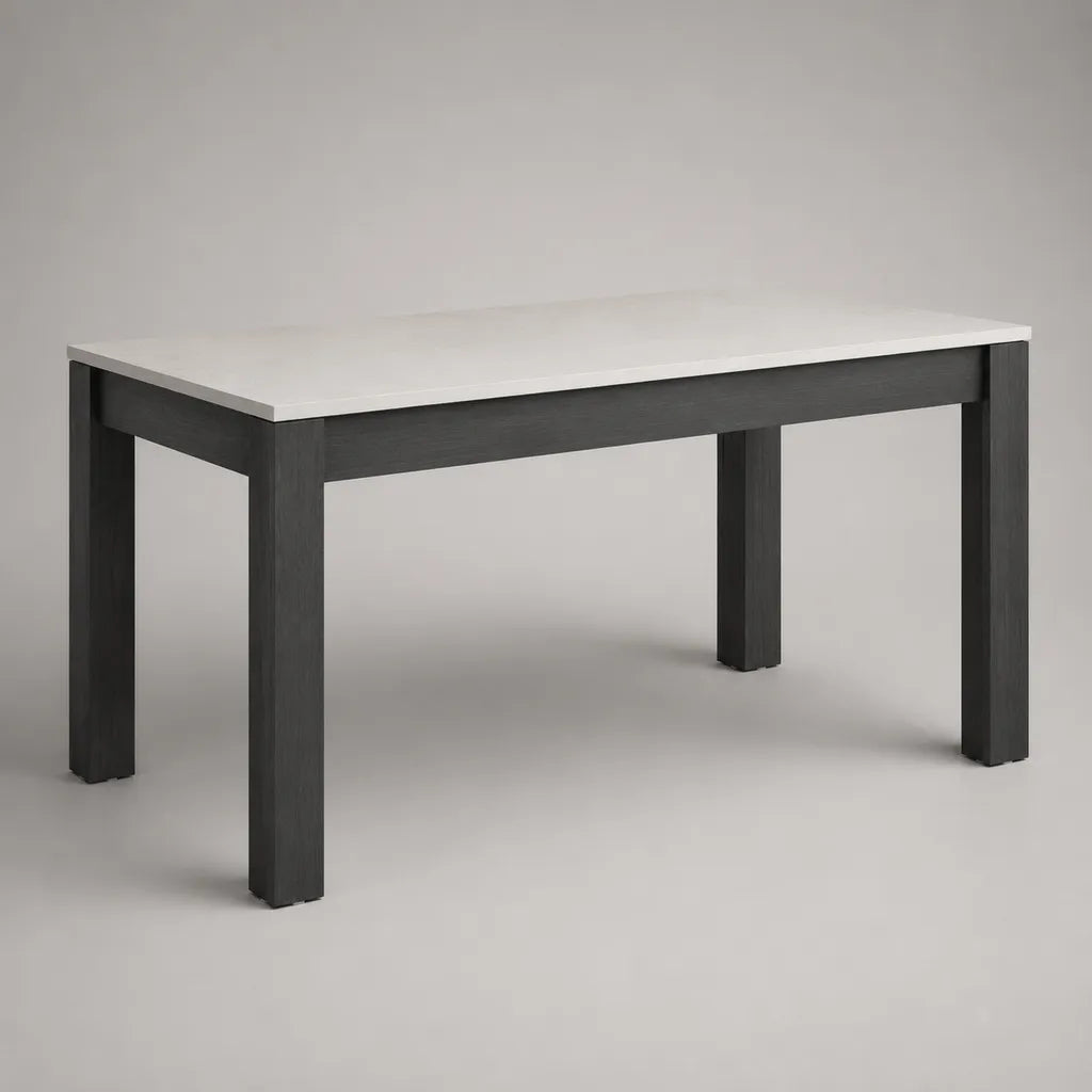 Table à manger rectangulaire 4 places en panneaux de particules mélaminés blanc et gris anthracite, 120 × 70 × 75 cm