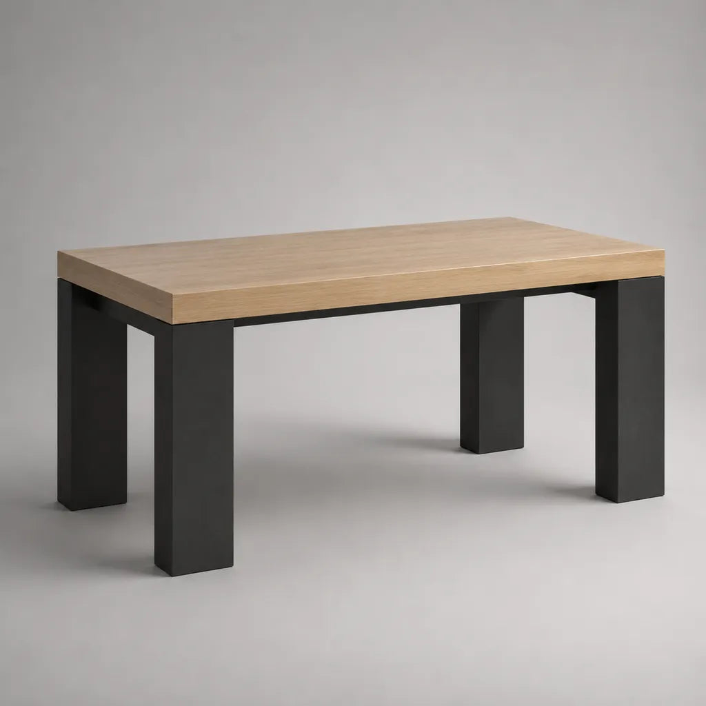 Table à manger rectangulaire en bois et métal, chêne clair et noir, 140 × 80 × 75 cm
