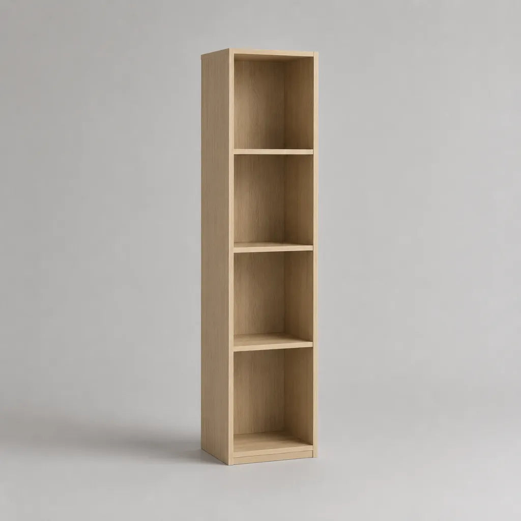 Bibliothèque étroite rectangulaire en panneaux de particules, 4 niches, chêne clair, 40 × 30 × 160 cm