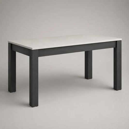 Table à manger rectangulaire 4 places en panneaux de particules mélaminés blanc et gris anthracite, 120 × 70 × 75 cm