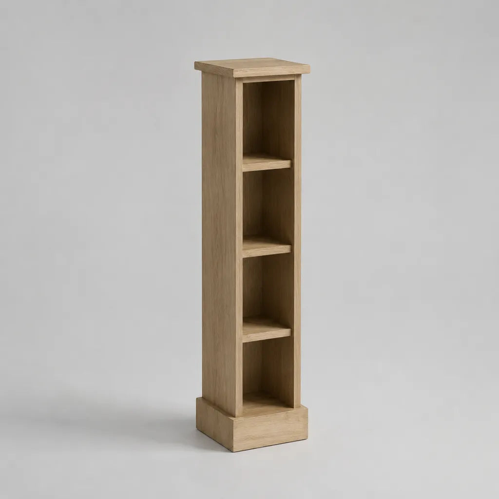 Étagère colonne étroite en bois à 4 niches, chêne naturel, 25 × 20 × 100 cm
