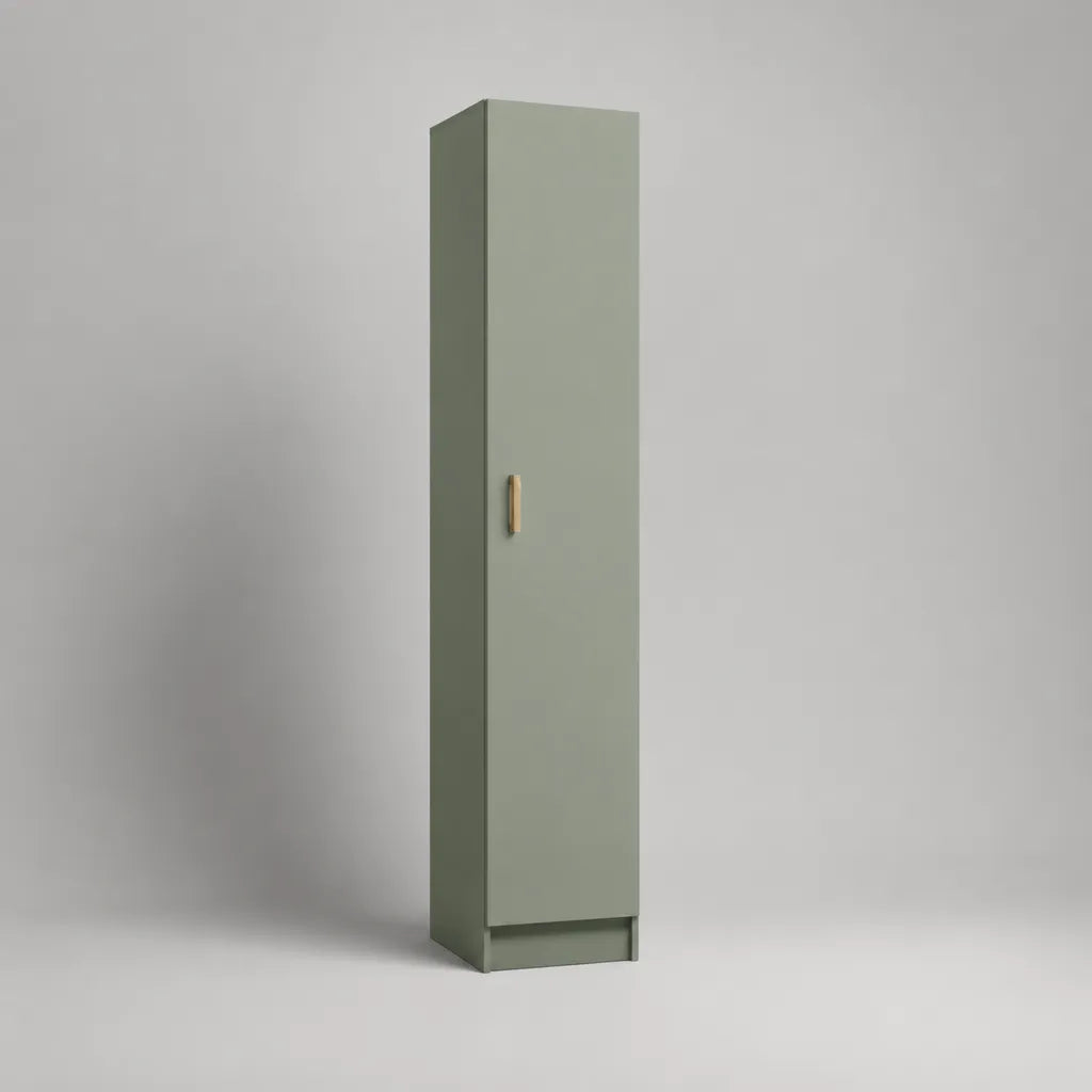 Colonne de salle de bains 1 porte en MDF vert sauge avec poignée en métal finition laiton, 30 × 30 × 180 cm