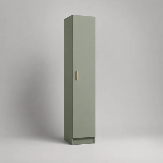 Colonne de salle de bains 1 porte en MDF vert sauge avec poignée en métal finition laiton, 30 × 30 × 180 cm