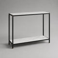 Console rectangulaire en acier et MDF effet marbre blanc veiné gris et noir, 100 × 30 × 80 cm