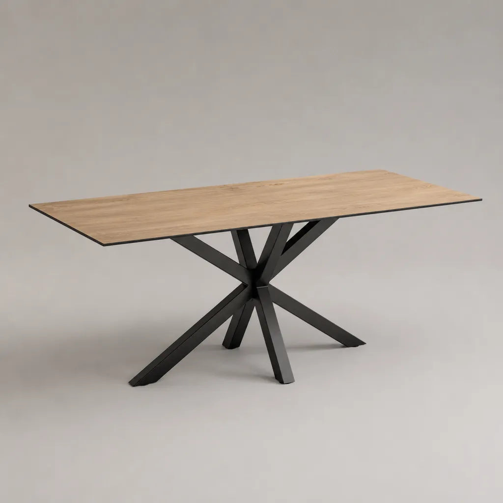 Table à manger rectangulaire 180 × 90 × 75 cm, plateau en bois chêne naturel et piètement en acier noir
