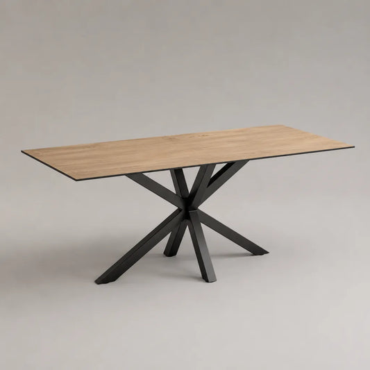 Table à manger rectangulaire 180 × 90 × 75 cm, plateau en bois chêne naturel et piètement en acier noir
