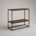 Console rectangulaire à 2 niveaux en acier et bois, brun noyer et noir, 100 × 35 × 80 cm