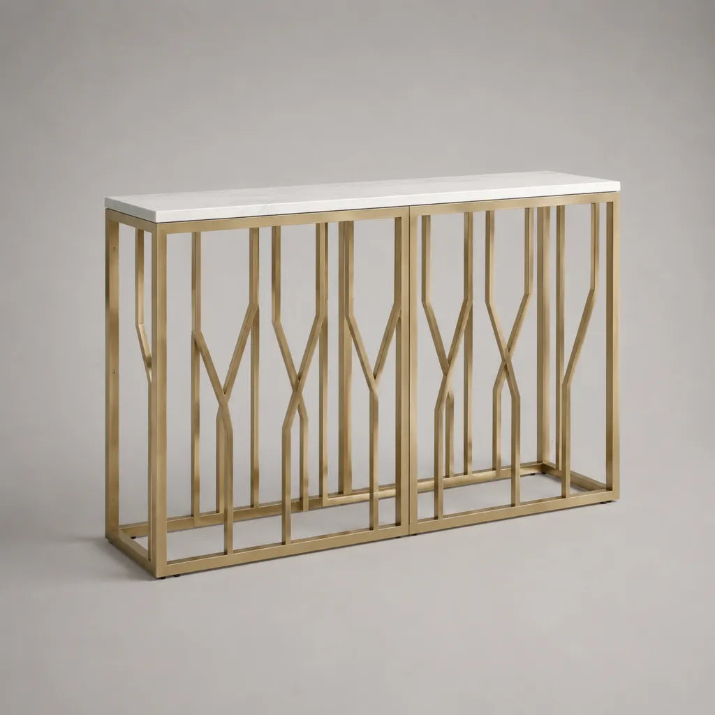 Lot de 2 consoles rectangulaires en acier et MDF blanc et doré, 80 × 30 × 80 cm chacune, largeur totale 160 cm