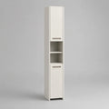 Colonne de salle de bain sur pied en panneaux de particules, blanche, 2 portes et 2 niches, 30 × 30 × 180 cm