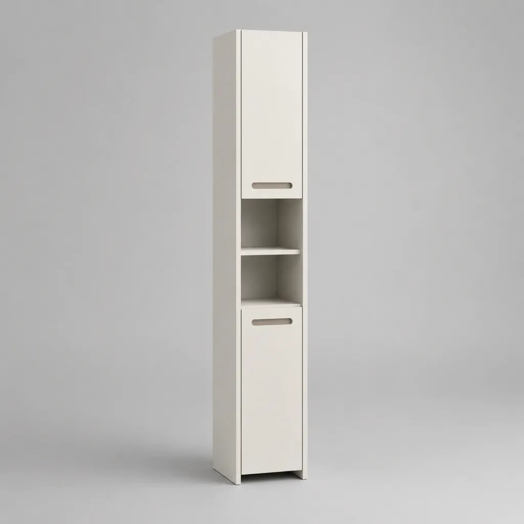 Colonne de salle de bain sur pied en panneaux de particules, blanche, 2 portes et 2 niches, 30 × 30 × 180 cm