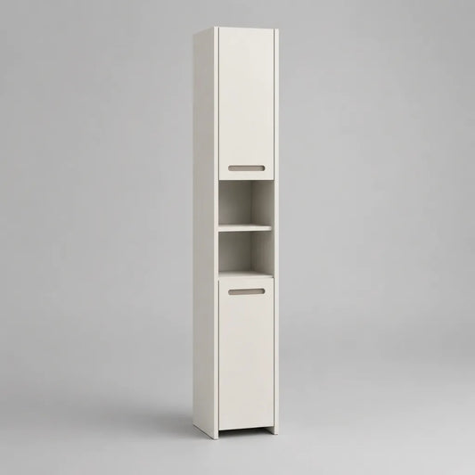 Colonne de salle de bain sur pied en panneaux de particules, blanche, 2 portes et 2 niches, 30 × 30 × 180 cm