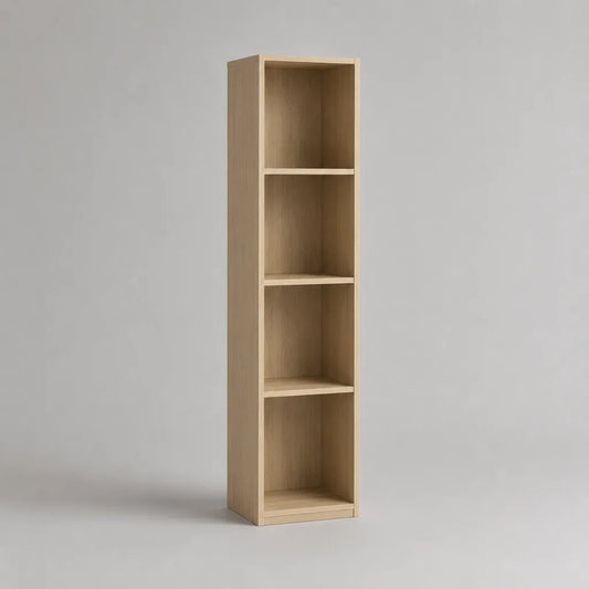 Bibliothèque étroite rectangulaire en panneaux de particules, 4 niches, chêne clair, 40 × 30 × 160 cm